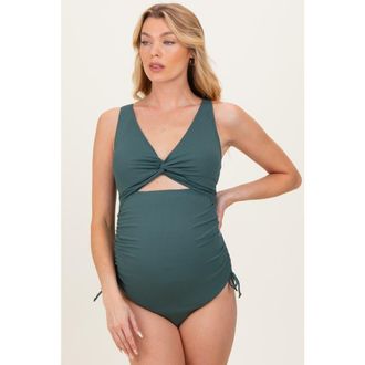 Pinkblush Twist Front Cutout Maternity One Piece Swimsuit in Forest Green at Nordstrom, Size X-Large