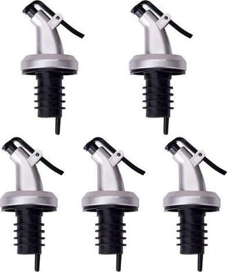 OEM Juego De 5 Tapones Cuentagotas Para Aceite/vinagre, Polipropileno/abs, 8,5 X 3 Cm, Negro/plata