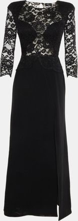 Elisabetta Franchi Black Crepe And Lace Slit Maxi Dress