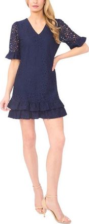 CeCe by Cynthia Steffe Lace V-Neck Minidress in Classic Navy at Nordstrom, Size X-Large