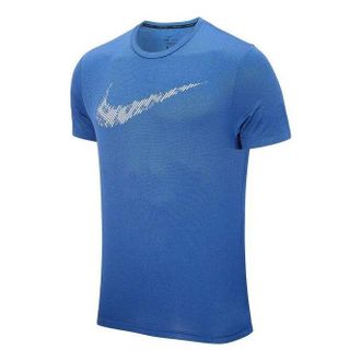 Nike Mens Nike Stripe Logo Printing Training Sports Short Sleeve Blue T-Shirt DD1622-451