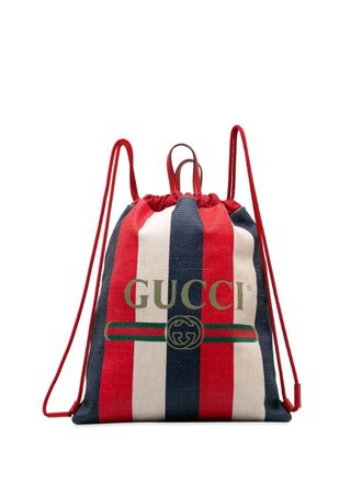 Gucci 2016-2022 Gucci Sylvie Stripe Logo Drawstring Backpack - Red