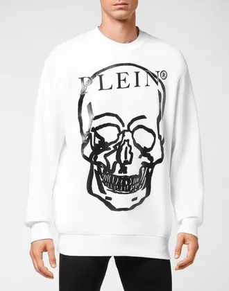 Philipp Plein Sweatshirt Ls Skull And Plein Unisex in White/black at Nordstrom, Size Xxx-Large