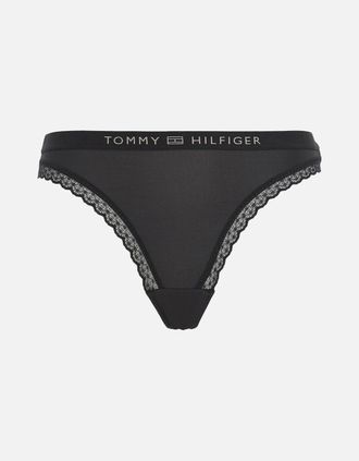 Tommy Hilfiger Womens TH Tonal Logo Lace Bikini Brief, Black - Size: 10