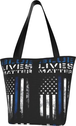 AOOEDM Cool Blue Lives Matter Reusable Grocery Bag Shopping Bag Casual Shoulder Bag Handbag for Men Women ECO Market Bag Beach Bag Travel Totes