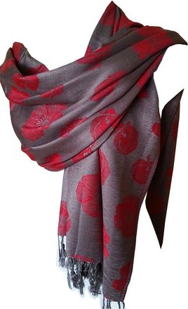 GlamLondon Poppy Pashmaina Scarf, Soft Warm Viscose Pashminas Poppies Flower Womens Shawl (Grey)