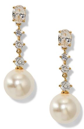 Nadri Imitation Pearl Cubic Zirconia Linear Drop Earrings in Gold at Nordstrom