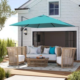 OUTSUNNY Square Cantilever Roma Parasol 360 Degree Rotation Hand Crank, Blue in Aqua