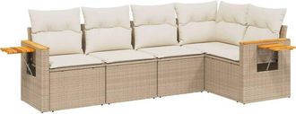 vidaXL Vidaxl - Juego De Sof&aacute;s Jard&iacute;n Con Cojines 5 Pzas Rat&aacute;n Sint&eacute;tico Beige