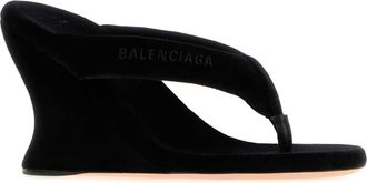 Balenciaga Womens Black Velvet Thong Wedge Sandali Sandal