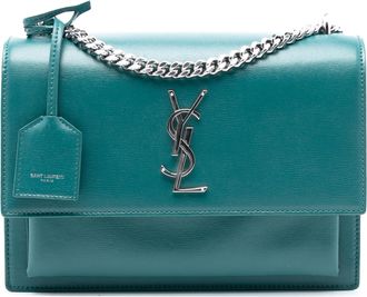 Saint Laurent Pre-owned Womens Medium Leather Monogram Sunset Crossbody - Teal - One Size