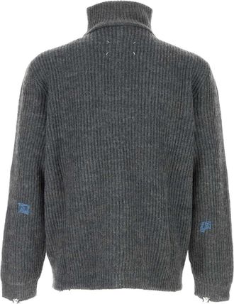 Maison Margiela Mens Ribbed Sweater Gray Linen Wool