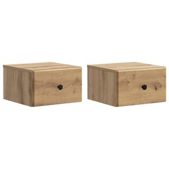vidaXL Mesita De Noche De Pared Con Caj&oacute;n 2 Pcs Roble Artesanal Vidaxl