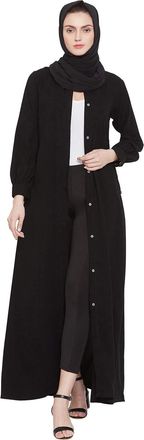 Nabia Pearl Nida Mate Open Front Abaya for Women, Black, XS