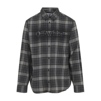 Off-white Casual Shirts, male, Gray, Size: L Spray Book Check Flan Reg Shirt