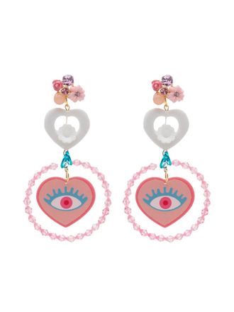 Amir Slama heart-charm eye-motif drop earrings - Pink