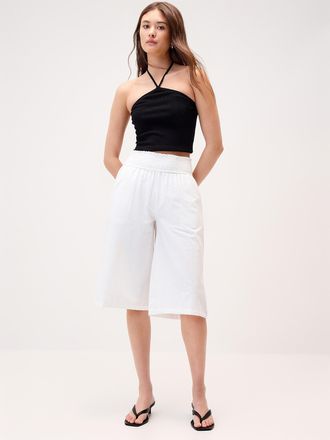 Twik Womens Smocked waist cropped pant