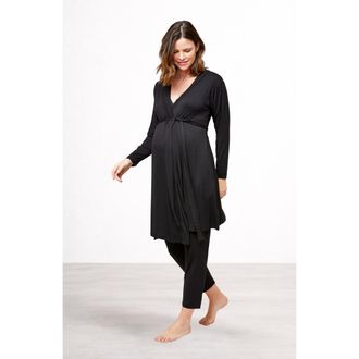 Nom Maternity Second Skin Maternity & Nursing Wrap Robe in Black at Nordstrom, Size X-Small