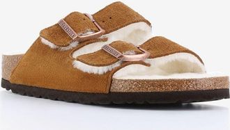 Birkenstock Flache Wildleder- und Shearlingpantoletten Arizona