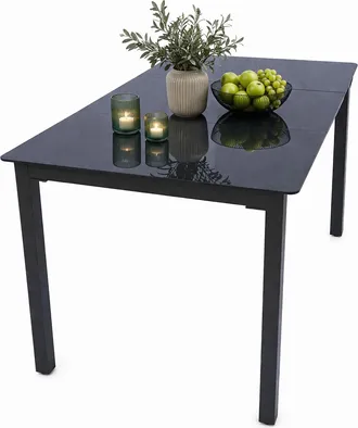 ebuy24 Mesa De Jard&iacute;n Vcm De Vidrio Y Aluminio Mesa De Comedor Aprox. Al. 73 X An. 140 X P. 80 Cm Antracita Muebles De Jard&iacute;n De Mesa De Balc&oacute;n (vidrio Negro
