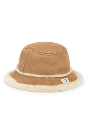 UGG Genuine Shearling & Sheepskin Bucket Hat in Chestnut at Nordstrom Rack, Size Small/medium