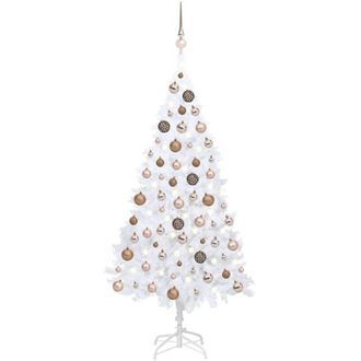 vidaXL Árbol de Navidad artificial + luces LED y bolas de 120 cm PVC blanco