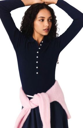 Maje Polo collar ribbed sweater in Navy at Nordstrom, Size X-Small