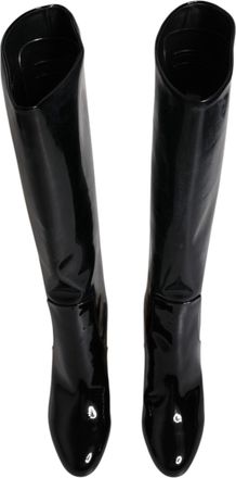 Dolce & Gabbana Womens Black Patent Leather Vally High Boots Shoes