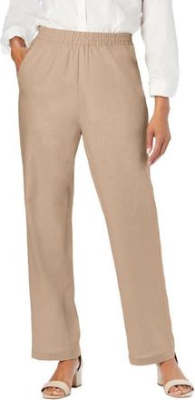 Jessica London Lightweight Linen-Blend Straight-Leg Pants in New Khaki at Nordstrom, Size 28