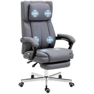 Vinsetto Silla De Oficina Con Funci&oacute;n De Masaje, Respaldo Reclinable, Reposapi&eacute;s Extensible, Aspecto De Lino, Gris, 65 X 61 X 118 Cm