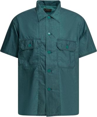Beams Plus Korte Mouw Werkshirt - Heren - Korte mouwen Overhemden - Blauw - XL - Katoen - Overhemden