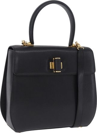 Ferragamo Gancini Leather Black Leather Handbag (Pre-Owned)
