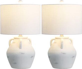 Jonathan Y Designs Altea 20.5 Rustic Coastal Pottery Jar LED Table Lamp in White at Nordstrom