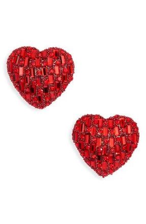 Leith Valentines Day Heart Stud Earrings in Red- Gold at Nordstrom Rack
