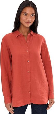 Eileen Fisher Organic Handkerchief Linen Classic Collar Long Shirt Womens Clothing Blood Orange : MD