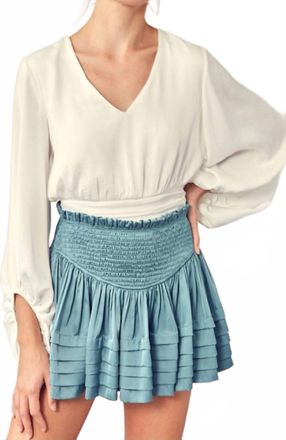 Mustard Seed Smocked Pleated Satin Skort In Dusty Jade