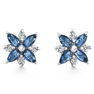 Pompeii3 60Ct Petal Marquise Blue Sapphire Diamond Studs Earrings White Gold Lab Grown
