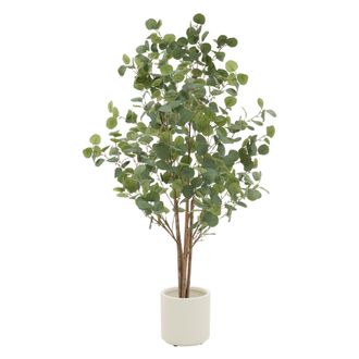 ML Design Ml-design - Eucalipto Artificial 150cm Decorativo, Planta Grande Falsa Tronco De Madera Natural Hojas Y Maceta De Pl&aacute;stico, Interior Y Exterior, &Aacute;rbol