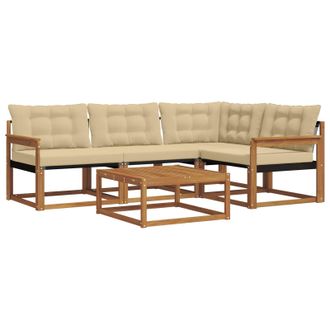 vidaXL Conjunto De Sof&aacute;s De Exterior Con Coj&iacute;n 5 Pcs Natural Y Beige Vidaxl
