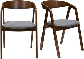 Miliboo Miliboo - Set De 2 Sillas Vintage De Madera Maciza Te&ntilde;ida De Nogal Y Tela Gris Lova