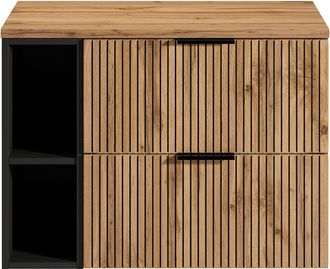 Vente-Unique Mobile sotto lavabo sospeso scanalato con nicchie L80 cm Naturale chiaro - MADELA