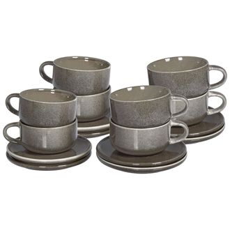 Beliani Beliani - Conjunto De 8 Tazas Con Platillos Para T&eacute; Caf&eacute; De Gres Caol&iacute;n Artesanal Acabado Esmalte Reactivo Gris Costmary