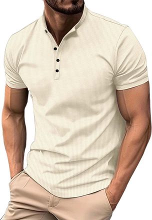Generic Men Short-Sleeved T-Shirts | Mens Waffle Solid Color Stand-Up Collar Button Top | Regular Fit Business Work Polo Tees | Light Moisture Wicking Sport T