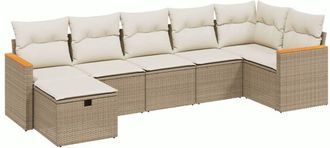 vidaXL Vidaxl - Set Sof&aacute;s De Jard&iacute;n 7 Piezas Y Cojines Rat&aacute;n Sint&eacute;tico Beige