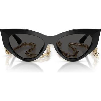 Jimmy Choo London 53mm Cat Eye Sunglasses with Embellished Chain in Black/Dark Grey at Nordstrom