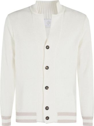 Eleventy Top met V-hals en contrasterende bies - Heren - Vesten - Wit - S - Truien & Vesten
