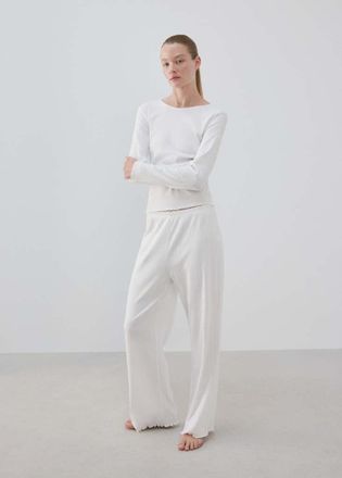 Mango Pigiama due pezzi cotone sfilacciato bianco - Donna - S - MANGO
