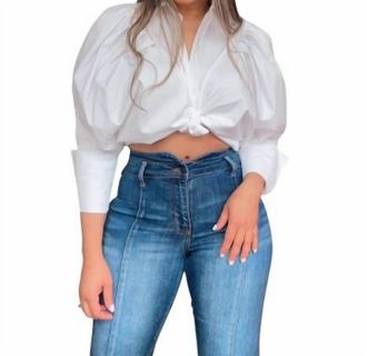 Gracia Fluffy Sleeves Top In White