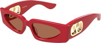 Valentino Gold Red Vg0001s Acetate Rectangular Sunglasses