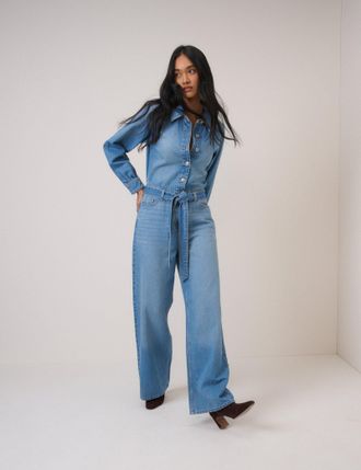 Nobody's Child Denim Tie Waist Jumpsuit